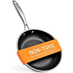 Ziruma NonToxic Frying Pan, Non Stick 8" Fully Clad for Fast & Even Heat, PFOAFree, Premium 304 Stainless Steel Handle, Induction Compatible, Oven Safe to 500°F