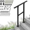 Upgrade 2 Steps Outdoor Handrail for Outdoor Steps, Black Transitional Handrail Hand Rail Stair Railing Kit with Screw Kit (1-2 Steps)