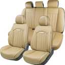 Beige Leather Seat Covers, 5 Seats Universal Car Seat Covers Full Set, Waterproof Automotive Seat Covers Breathable Front and Rear Seat Covers for Most Sedans SUVs Trucks