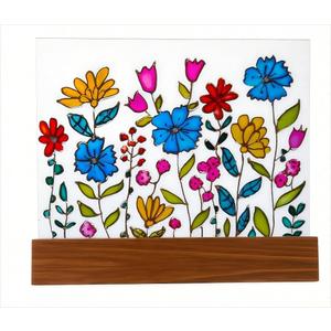 Wildflower Sun Catcher with Wooden Platform Stained Glass Suncatcher Wildflowers Gifts for Women Hand Painted Windowsill Decoration Housewarming Birthday Gift for Women Mother Mom Grandma Friends