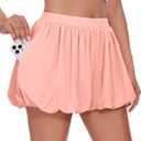 Haloumoning Girls Bubble Shorts Summer Casual Athletic Shorts Pleated Wide Leg Comfy Cute Skorts with Pockets (7-8 Years, Nude Pink)