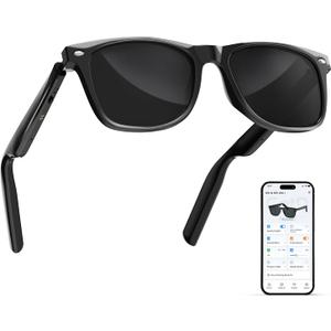 AI Glasses for Men & Women, Smart Glasses Powered by ChatGPT, AI Real-time Translation with 107 languages, 11H Music Play, Bluetooth Sunglasses with Polarized Lens, UV Protection for Daily Use, Travel (Black Frame+polarized Grey Lens)