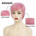 Short Pink Wig for Women Layered side Part with Bangs Wigs Synthetic Hair Pixie Cuts Wigs for Cosplay Halloween Party Use