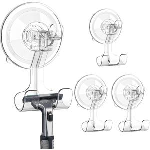 Suction Cup Razor Holder 4 Pack, Reusable Powerful Shower Suction Hooks for Inside Shower, Waterproof Shaver Holder for Kitchen Bathroom Door Glass Loofah Towel Robe Wreath (Clear)