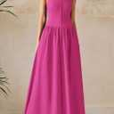 PRETTYGARDEN Maxi Dresses for Women 2026 Summer Casual Sleeveless Patchwork Flowy Vacation Sundress Knit Long Work Tank Dress (Pink, S)
