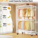 ULIFHOME P1 Rolling Clothes Rack Heavy Duty, Metal Closet Clothing Rack with Lockable Wheels, Portable Wardrobe Closet for Hanging Clothes, 35.5" W x 15.7" D x 80.5" H, Hold 500lbs, White