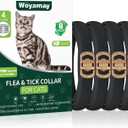 4 Pack Flea Collar for Cats, Cat Flea and Tick Treatment, 8 Months Protection Flea and Tick Prevention for Cats, Waterproof Cat Flea Collar, Adjustable Cat Flea and Tick Collar for Cats Kittens, Black
