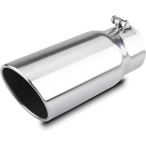 LCGP 4" to 5" Diesel Exhaust Tip, 12" Overall Length Bolt On Design Truck Tail Tip,Polished, Rolled Angle Cut Design