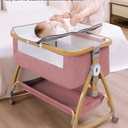 Baby Bassinet, Bedside Bassinet for Baby, 4 in 1 Portable Bassinet Bedside Sleeper with Wheels Mosquito Net & Storage Basket, 6 Height Adjustable Rocking Bassinet for Newborn Baby