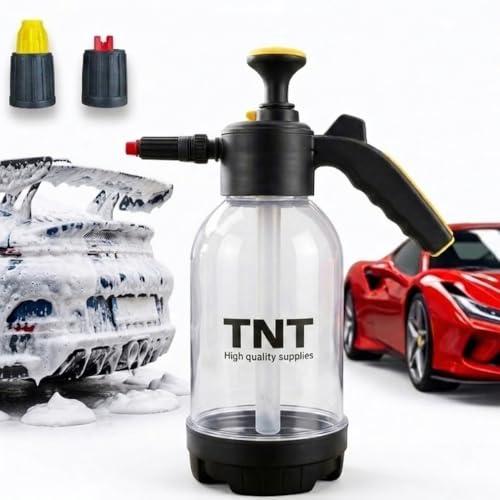 TNT Pump Sprayer 0.53 Gallon/67oz /2L Hand Powered – Car Wash, Snow Foam, Gardening with 2 Nozzles, White Color, Heavy Duty Pressure Atomizer for Detailing, Professional Home and Garden