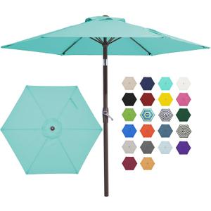 JEAREY 7.5FT Patio Umbrella Market Table Umbrella with 6 Sturdy Ribs, Push Button Tilt/Crank Outdoor Umbrella for Garden, Deck, Backyard, Pool, Peacock Blue