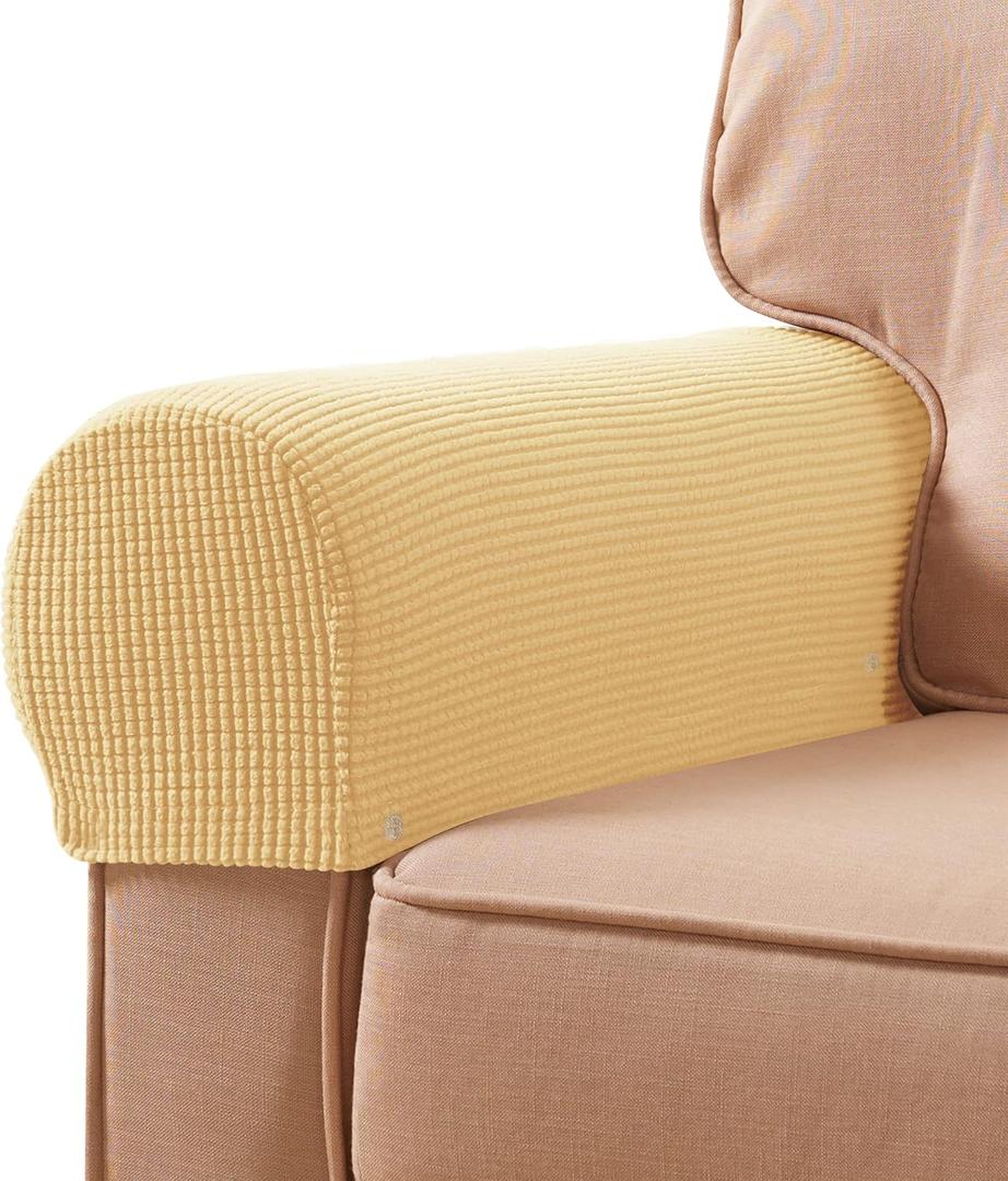 SUBRTEX Stretch Armrest Covers Spandex Arm Covers for Chairs Couch Sofa Armchair Slipcovers for Recliner Sofa with Twist Pins 2pcs (Khaki)