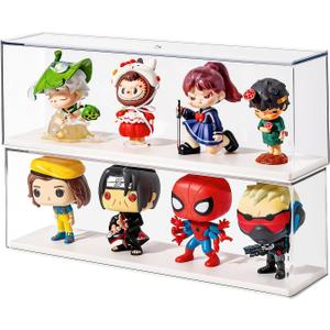 2 Pack Clear Acrylic Figures Display Case Stackable Box with Base, Dustproof Protector for Anime Figurine, Collectibles, Funko Pop, Model Cars - Home Office Display Showcase (14.6" L x 3.5" W x 4.9" H)