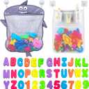 Comfylife Baby Bath Toy Organizer - Shark +36 Bath Letters & Numbers +Extra Bath Toy Storage Net & 10 Strong Hooks, Great Bath Net for Kids, Cute Bathtub Toy Organizer and Bath/Shower Caddy Solution (Gray)