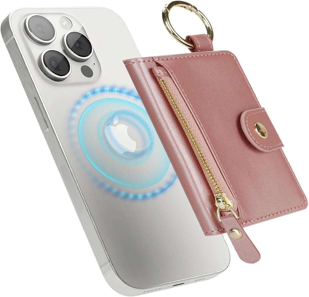 Cavor Compatible with MagSafe Wallet,Magnetic Wallet for iPhone 17/16 Pro Max/15 Pro/14 Plus/13/12 Series,for W allet magsafe with Adjustable Stand,Mag Safe Phone Card Holder Zipper-Pink