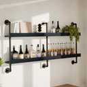 Bar Shelves, Wall Mounted Wine Rack, Black, 60 Inch | 2 Tier, Industrial style, Solid pine shelves, black pipe brackets, 70 lbs per shelf, wine, liquor, bar decor