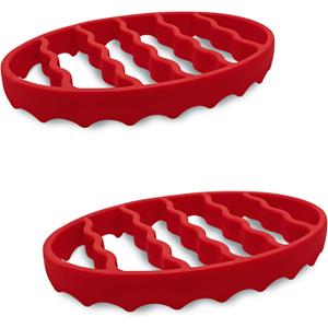 Silicone Cooker Rack for Instant Pot 5,6,8 Qt, Roasting Rack for Baking Cooking Steaming, Crock Pot Air Fryer Pressure Cooker Rack (Oval,Red,2Set)