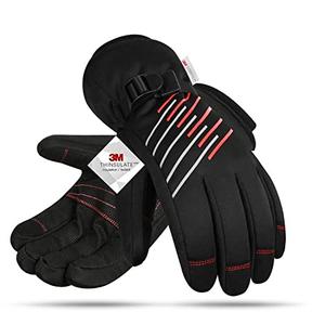 BIKINGMOREOK Winter Gloves for Men Women, -10°F 3M Thinsulate Ski Gloves Touchscreen Snowboarding Gloves Snow Gloves with Waterproof TPU Membrane Cold Weather Gloves-Red-L Pack of 2