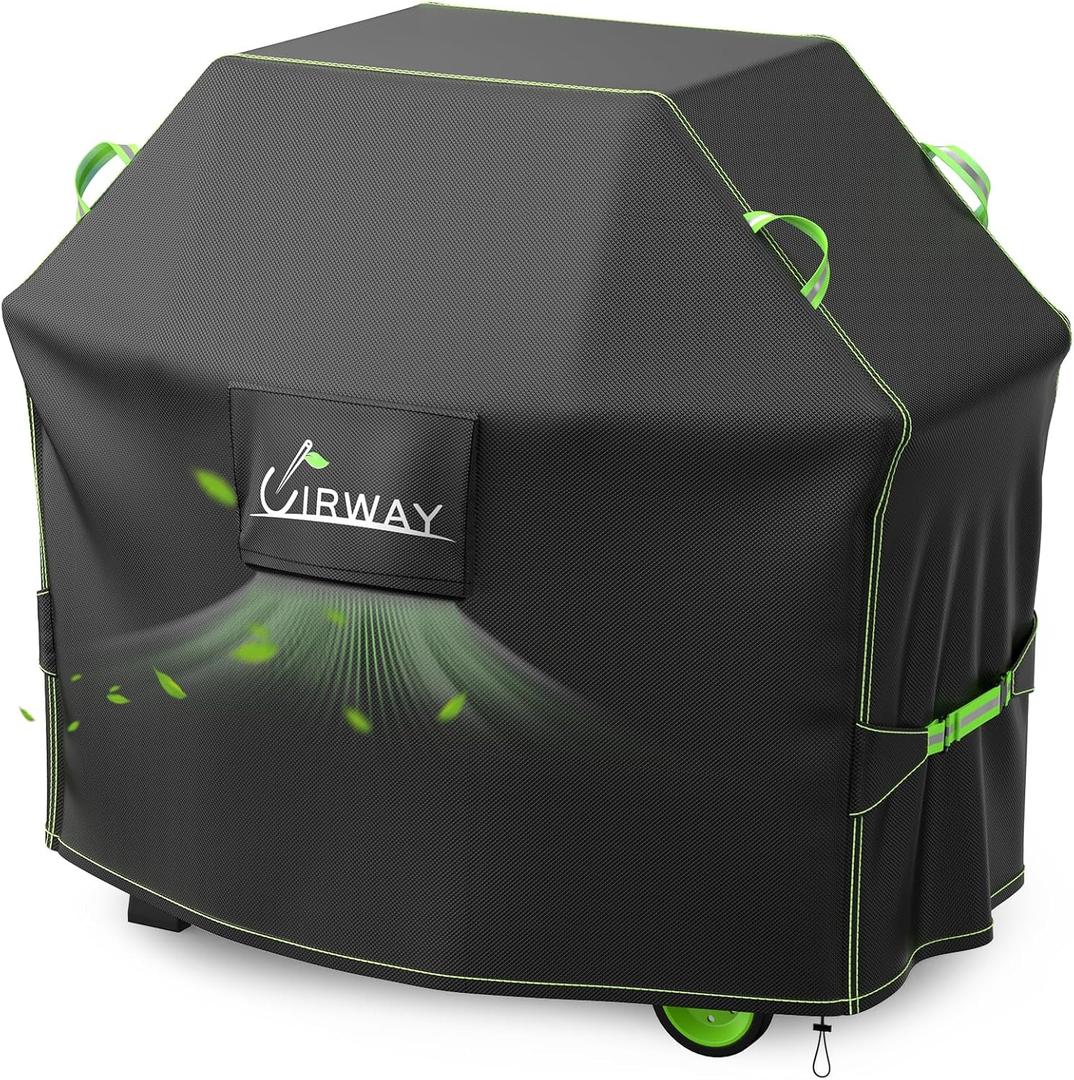 UIRWAY Gas Grill Cover 58 Inch, Waterproof, UV & Fade Resistant BBQ Grill Cover for Outdoor, Barbecue Cover with Reflective Strip and Air Vent for Weber, Dyna-glo, Char-Broil, Nexgrill, etc. Black