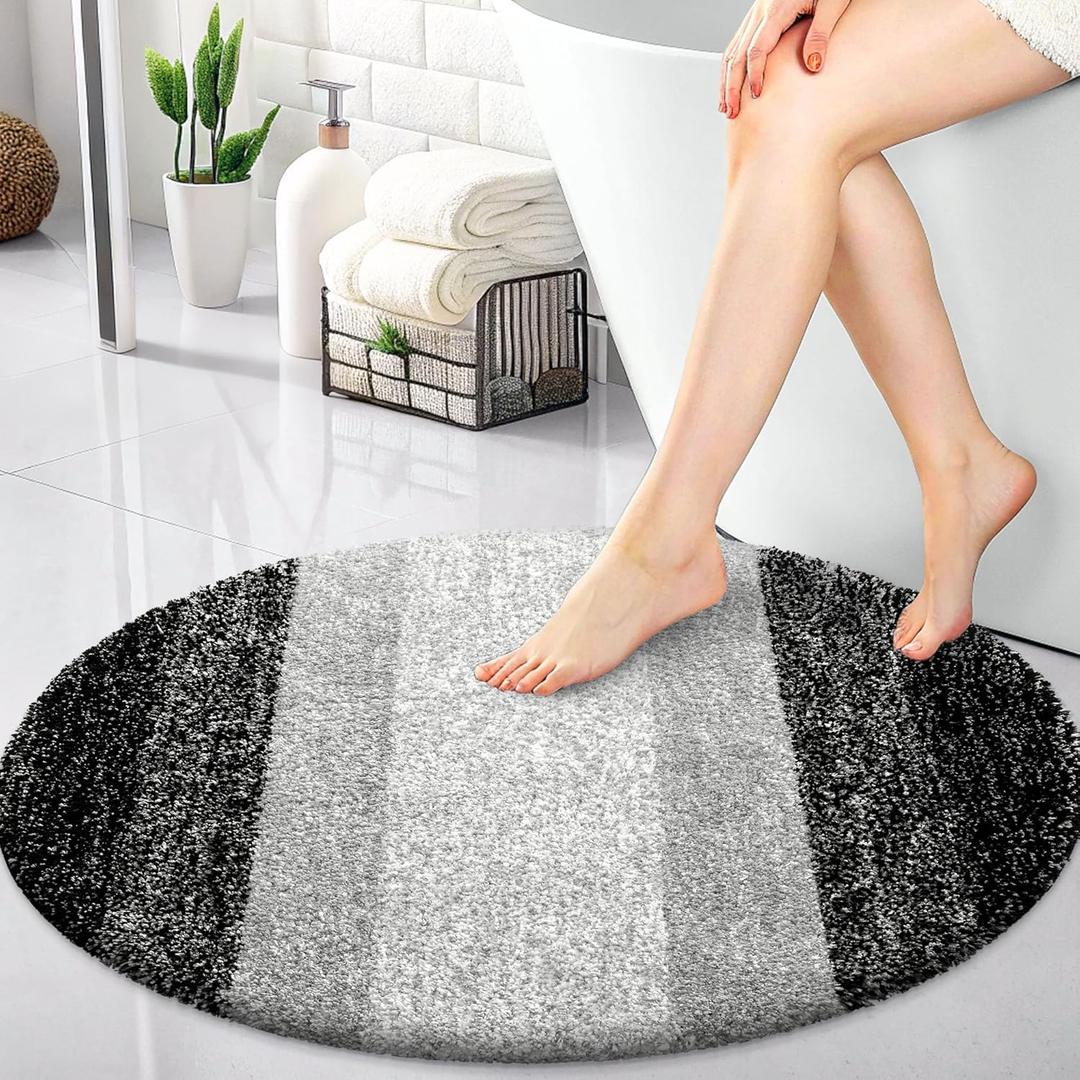 OLANLY 30-inch Round Bathroom Rugs, Extra Soft and Absorbent Microfiber Bath Rugs, Quick Dry Machine Washable Bath Mats for Bathroom Floor, Tub and Shower, Home Decor Accessories, Black