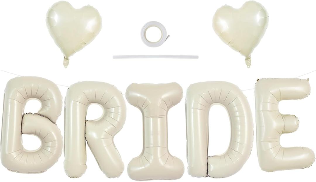 TONIFUL 40 Inch Large Cream White Bride Balloons, Giant Ivory Alphabet Big Balloons Banner for Wedding Marriage Bachelorette Bridal Shower Engagement Bride To Be Party Decorations and Supplies