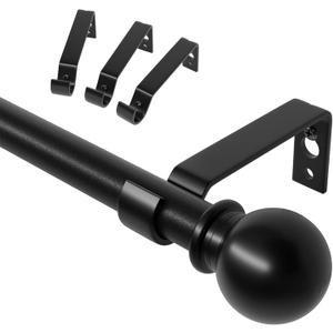 Black Curtain Rods for Windows 48 to 84, Adjustable Curtain Rod Set with Brackets Easy Install, Decorative Slender 5/8 Diameter Drapery Rod, Heavy Duty Drape Pole for Bedroom, Living Room