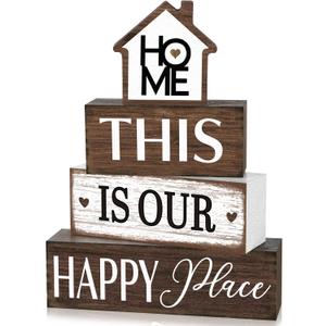 4 Pcs Farmhouse Tabletop Decor Rustic Family Blessed Home Table Centerpiece This Is Us Sign for Kitchen Shelf Desk Fireplace Mantel Tiered Tray Decor(Distressed There's No Place Like Home)