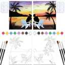 2 x Nuberlic 2 Pack Pre Drawn Canvas for Painting Sip and Paint for Adult's Couple's Date Night Paint and Sip Kit for Outdoor Party Favor Supplies Valentine's Day Gift 8x10 inch Sunset Couple