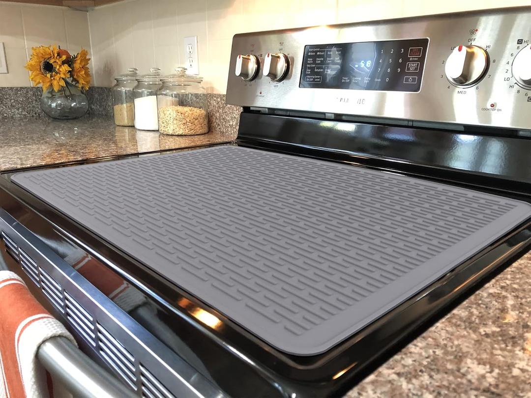 Stove Top Cover for Electric Stove - Silicone Stove Mat for Glass Top, Glass Cooktop Protector, XL Dish Drying Mats For Kitchen,Oven Covers for Electric Stove (Gray,28 x 20) (28"L x 20"W)