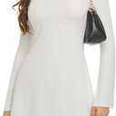 Women's Long Sleeve Dress Flare Mini Dresses Blackless Party Club Dress (S)