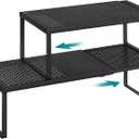 SONGMICS Spice Racks, Set of 2 Expandable Kitchen Countertop Shelves, Small Cupboard Organizers, Metal, Space-Saving Tabletop Shelves, Matte Black UKCS402B01