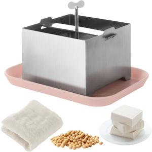 Tofu Press Stainless Steel, SUS304 Paneer Maker with Presser Towel and Drip Tray for Firm or Extra Firm Homemade Tofu Without Crack(Small Size, 500 Grams)