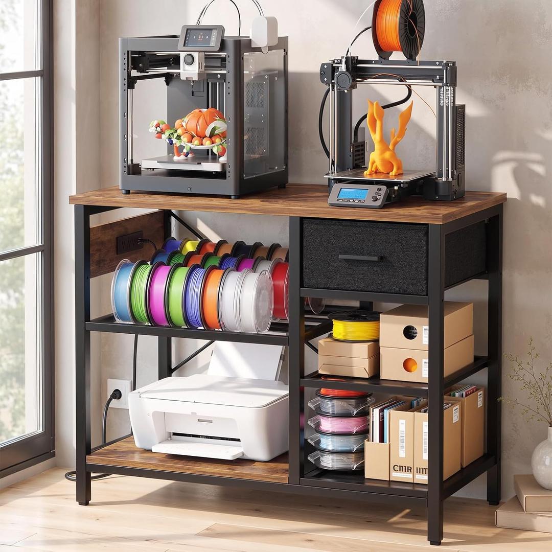Homieasy 3D Printer Stand with Filament Storage, 39.4" x 23", Rustic Brown