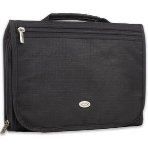 Christian Art Gifts Jesus Fish Badge Men/Women Tri-Fold Organizer Bible Cover Zipper Closure, Black Canvas, Medium