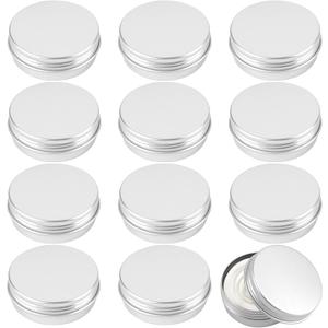 Tins 12 Pack, 2 Ounce Salve Tins with Lids, Small Metal Aluminum Tin Jar Refillable Containers, Round Tin Travel Cosmetic Containers with Screw Lids, Tin Can for Salve, Balm, Lip Balm, Cream