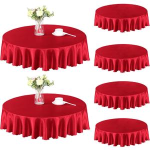 Homiest 6 Pack 60 Inch / 5ft Round Tablecloth Satin Table Cover, Red Table Cloth Overlay for Wedding Reception Graduation Banquet