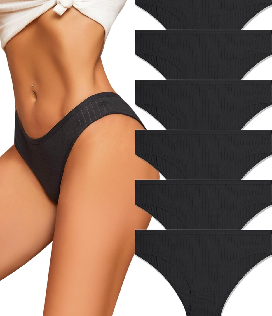 FINETOO Cotton Underwear for Women Sexy Low Rise Ribbed Hipster Breathable Soft Womens Bikini Girls Panties Cheeky L