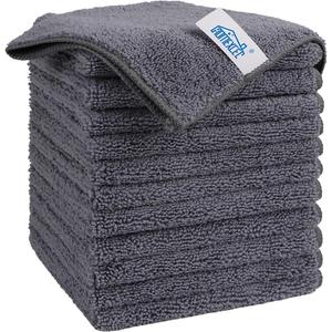 HOMEXCEL Microfiber Cleaning Cloth Grey, 12 Pack Premium Microfiber Towels for Cars, Lint Free, Scratch-Free, Highly Absorbent, Reusable Cleaning Rags for Car, Household, Kitchen, Window, 11.5"X11.5" (Grey)