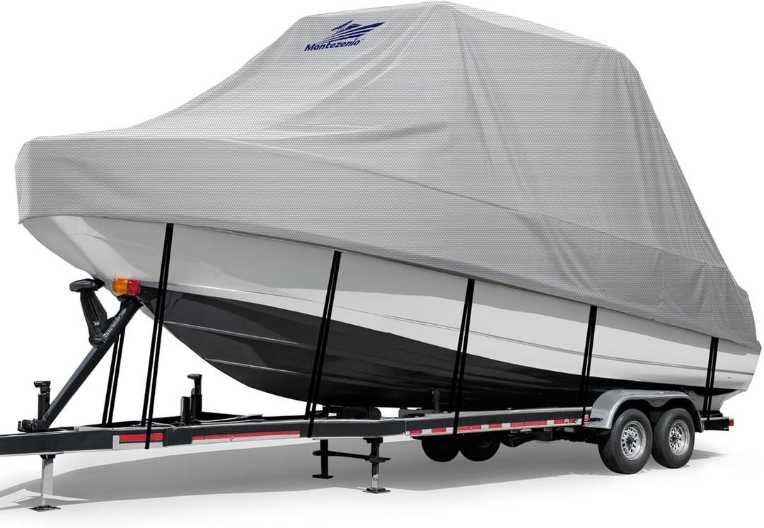 Tsukiko T-Top Boat Cover, 1200D Heavy Duty Marine Grade T Top Boat Covers Fits 22-24ft Long, Waterproof Center Console Boat Cover, Tear-Resistant Boat Storage Cover