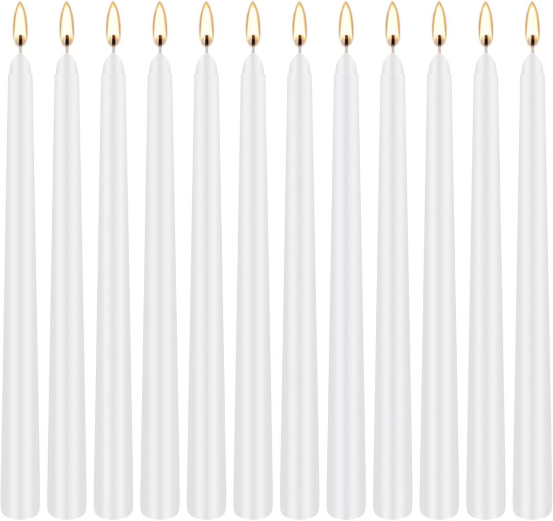 White Taper Candles, 14 Pack 10 Inch Unscented Long Tapered Candles 8-Hour Burn for Weddings, Church Altars, Gothic Halloween, Holiday Decor, Prayer Ceremonies, Halloween, Christmas