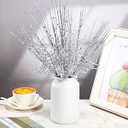 Xinnun 30 Pcs Christmas Glitter Picks and Sprays for Christmas Tree Curly Berry 14 Inch Artificial Curly Stem Branches Stick Ornament for Xmas Wreath Vase Fillers Gifts Home Decoration(Silver)