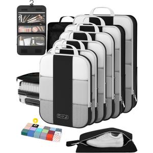 10 Set Compression Packing Cubes for Travel Essentials,Compressible Expandable Packing Cubes for Suitcase,OlarHike Luggage Organizer Bags for Travel,Handy Helper for Organizing Clothes(Black)