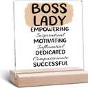 Boss Lady Gifts Boss Lady Appreciation Clear Desk Decorative Sign Thank You Gift for Women Female Leader Office Desk Sign Going Away Farewell Retirement Acrylic Decor With Wooden Stand for Table Shelf