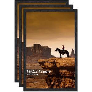 A PLUS MAX 14x22 Picture Frame Set of 3, Black Engineered Wood Frame for 14 x 22 Inch Picture Poster Photo, Light Weight 14 by 22 Frame with Wood-grain for Wall - 3 Pack/Black/14 x22