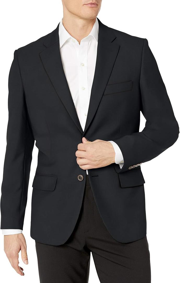 Amazon Essentials Men's Long-Sleeve Classic-Fit Button-Front Stretch Blazer (50, Black)