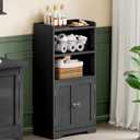 ChooChoo Small Bathroom Storage Cabinet, Narrow Toilet Paper Cabinet with 2 Door and Shelves, Freestanding Bathroom Floor Cabinet and Organizers for Small Spaces, 7.8" D * 15.7" W * 30.7" H, Black