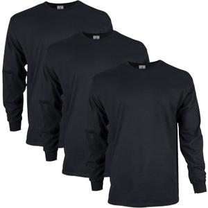 Gildan Adult Ultra Cotton Long Sleeve T-Shirt, Style G2400, Multipack (Small, Black (3-pack))