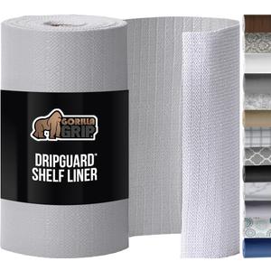 GORILLA GRIP DripGuard Shelf Liner, Non Adhesive Drawer and Kitchen Cabinet Protector, 24x240 Inch, Slip Resistant BPA Free Smooth Surface Plastic Liners for Cabinets, Bathrooms, Closets, Light Gray