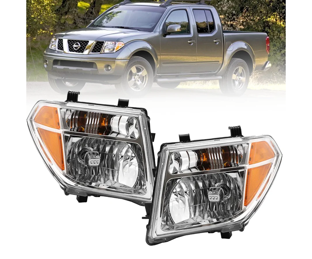 Headlight Assembly Compatible with 2005-2008 Nissan Frontier / 2005-2007 Pathfinder Driver and Paseenger Side Clear Lens+Amber Corner Halogen Front Headlamp Pair w/o Bulb