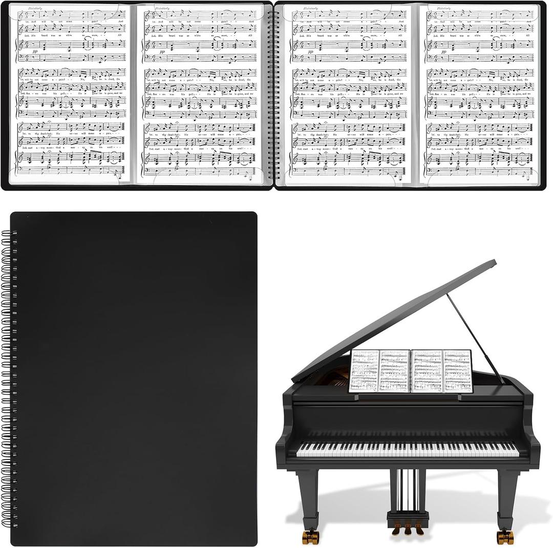 Sheet Music Folder 4 Pages Expand Piano Sheet Music Binder 30 Sleeves 60 Pages A4 Size Black Double Side Writable Choir Folder for Marching Band Piano Fits Letter Size (8.5x11in/216mmx279mm)